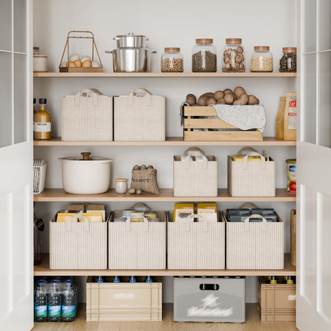 StorageWorks bin interior with folded linens showing generous capacity and order