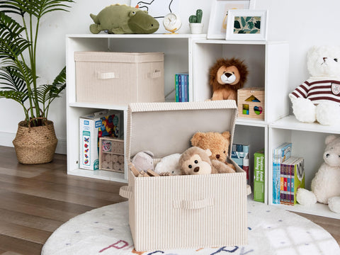 StorageWorks in bedroom lifestyle scene keeping linens tidy and accessible