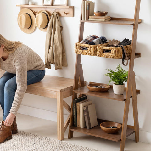 StorageWorks styled on a cozy open shelf adding warmth and organized decorative storage