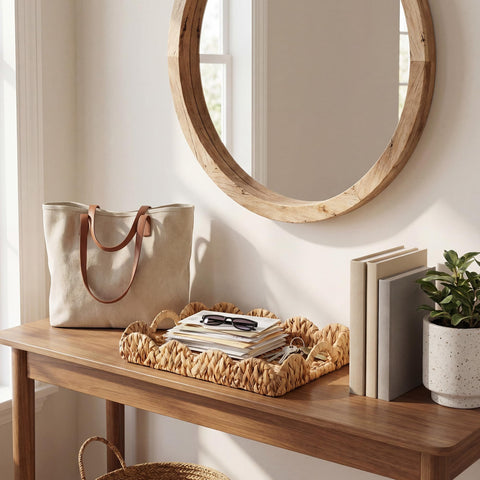 StorageWorks lifestyle shot styled on console displaying decor and organizational use