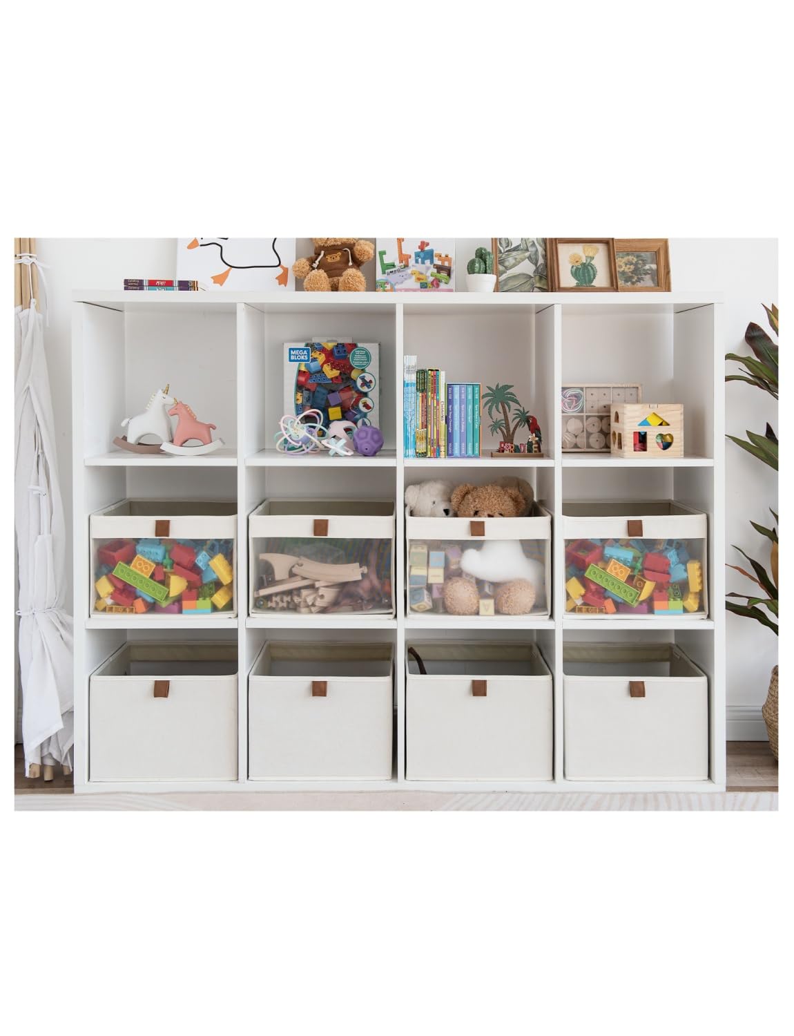 StorageWorks bin sitting on closet shelf, saving space and keeping linens tidy