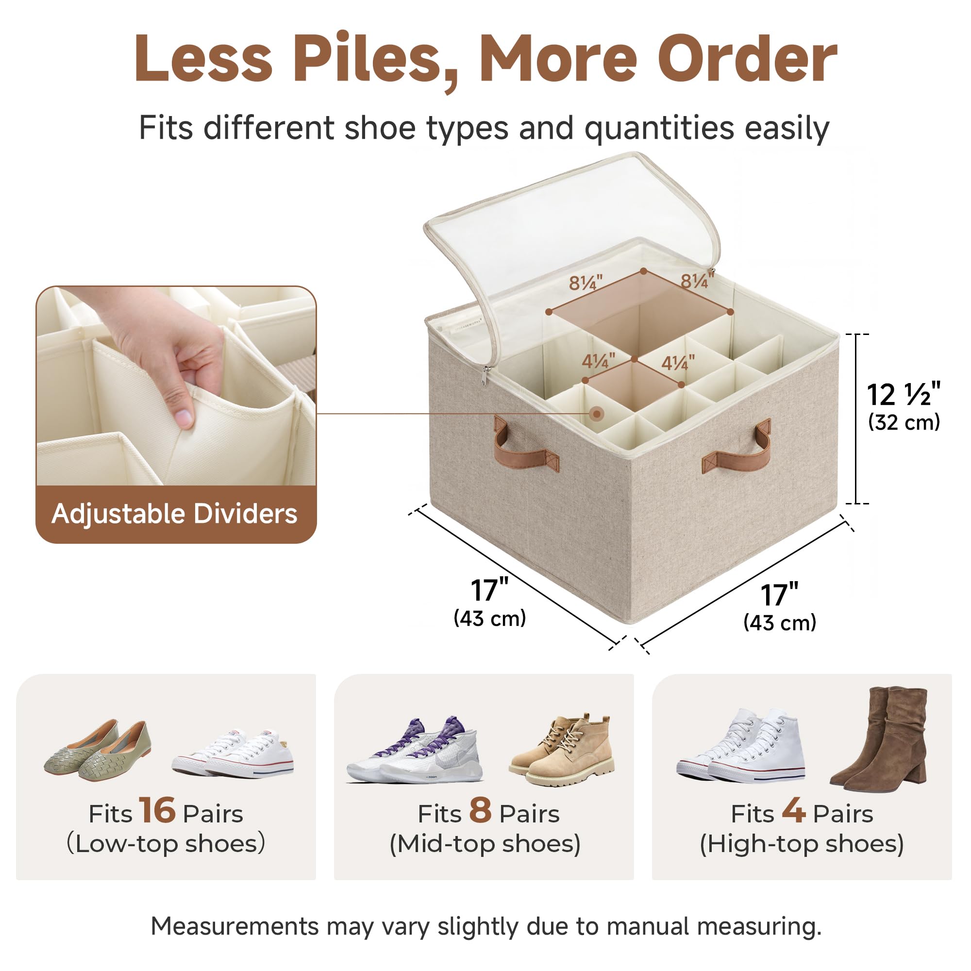 StorageWorks open box filled with mixed shoes demonstrating neat storage advantage