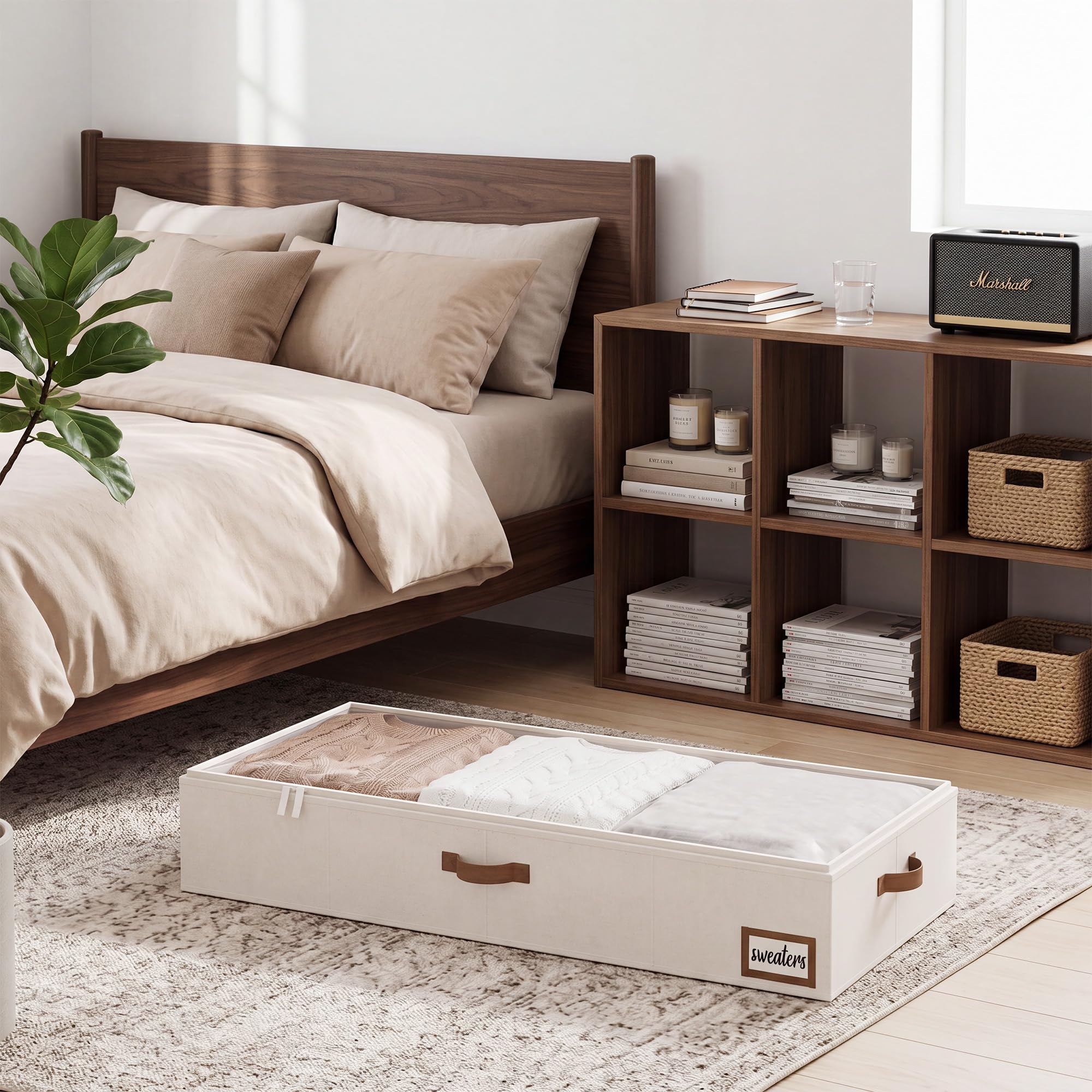 StorageWorks placed under bed showing low-profile fit and space-saving benefit