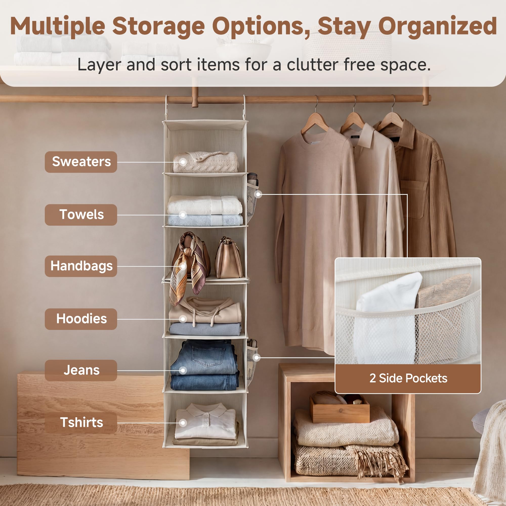 StorageWorks next to folded jeans to show scale and generous shelf depth benefit