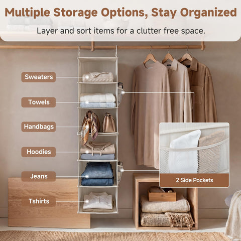 StorageWorks next to folded jeans to show scale and generous shelf depth benefit