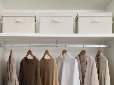 StorageWorks stacked bins on shelf maximizing vertical space benefit