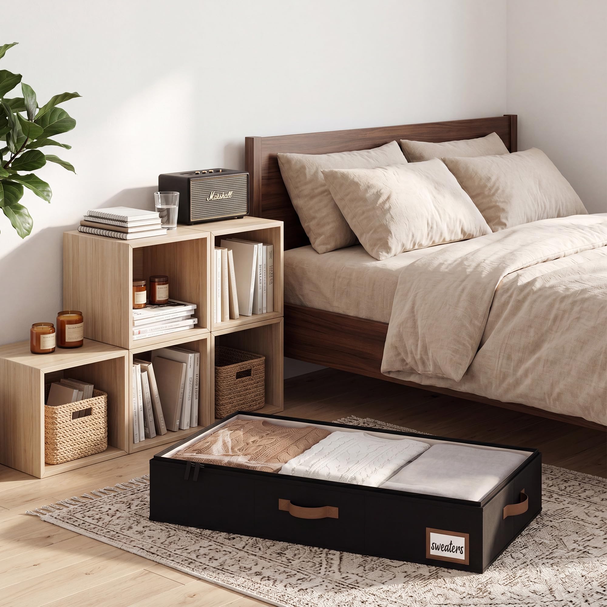 StorageWorks stacked bins maximizing vertical storage in a closet