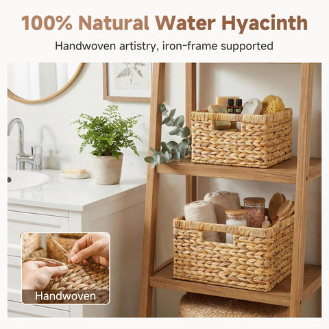 StorageWorks basket holding folded towels in bathroom for quick-access neatness