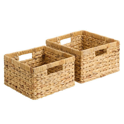 StorageWorks front view of two wicker baskets showing neat stacked storage benefit
