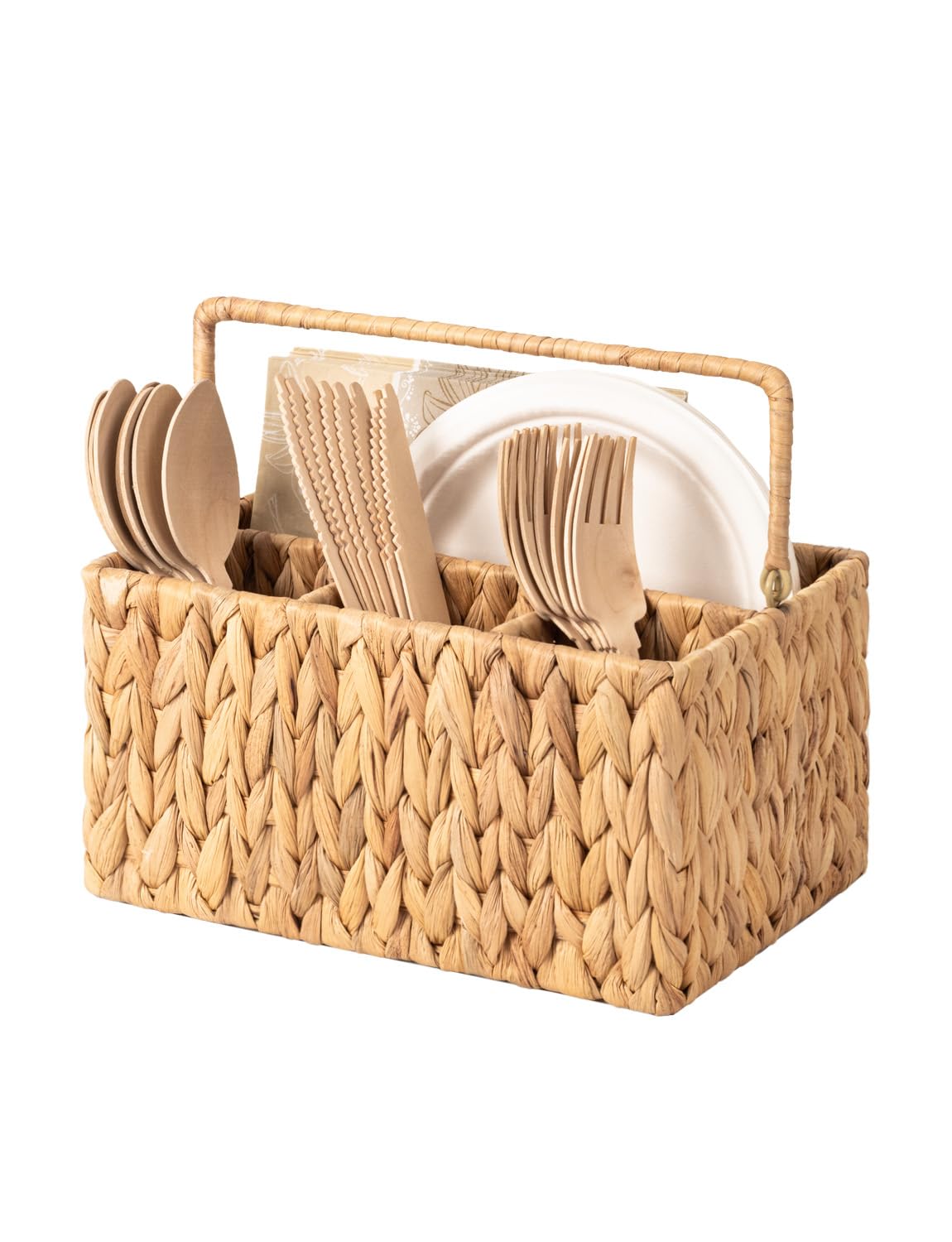 StorageWorks wicker caddy front view showing rustic organizer and tidy storage
