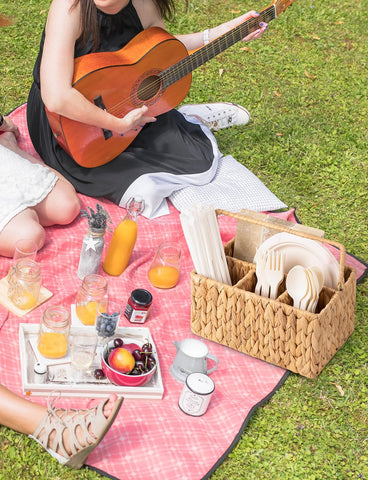 StorageWorks caddy on picnic table demonstrating portable tabletop styling