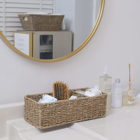 StorageWorks styled in bathroom setting adding natural decor and practical storage