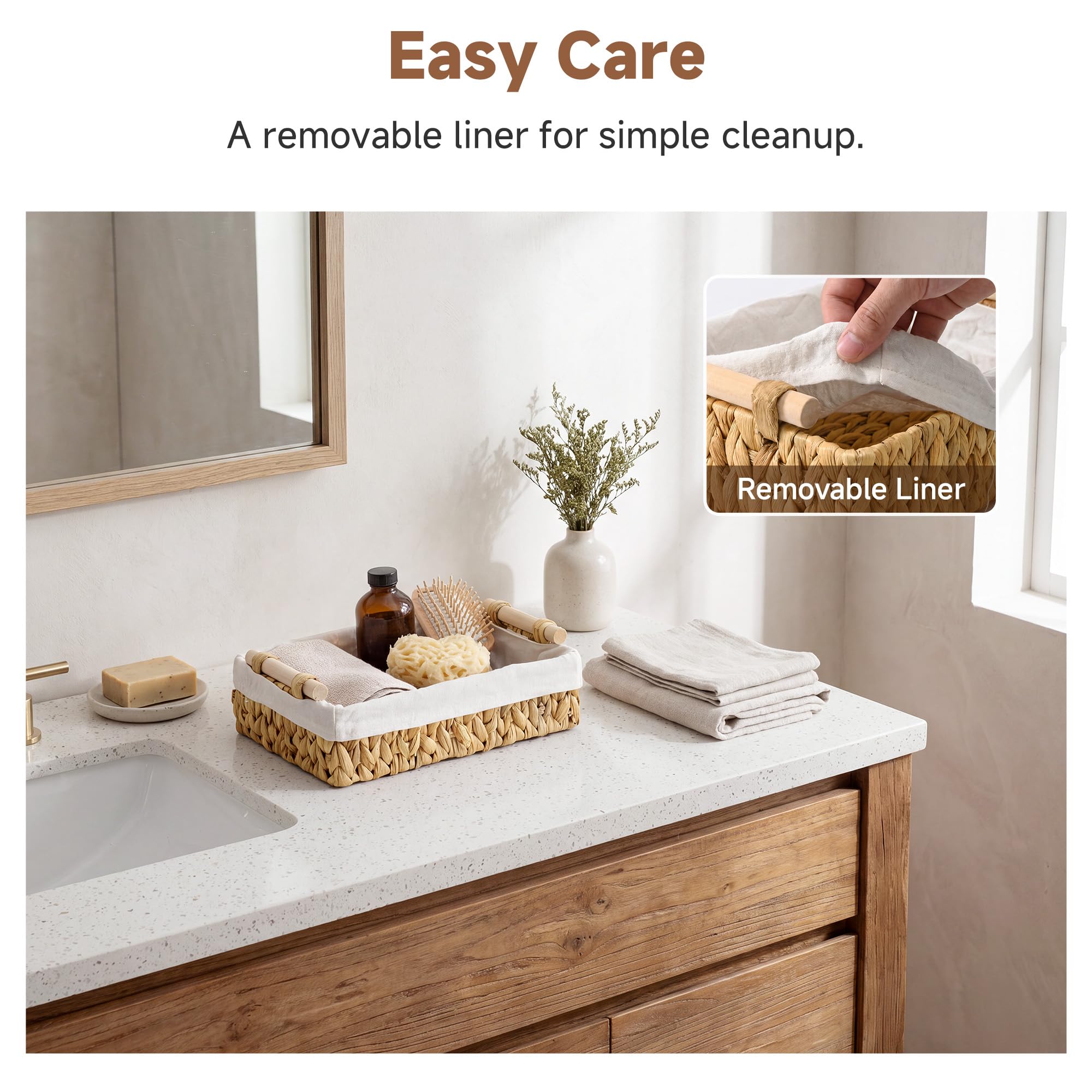 StorageWorks wooden handle detail demonstrating secure carrying convenience