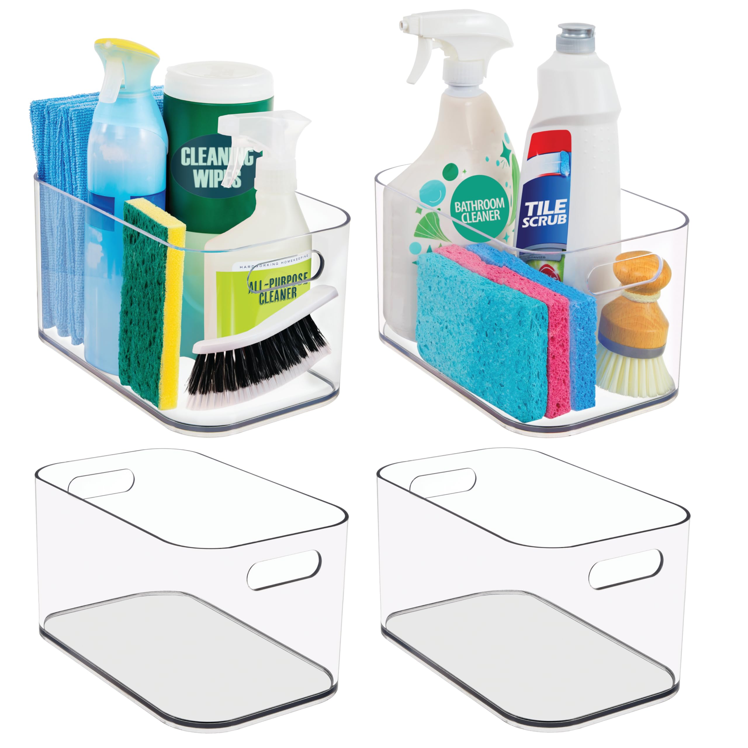 STORi front view pack of four clear bins showing tidy grouping benefit