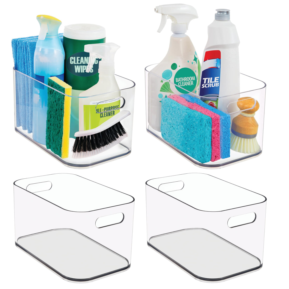 STORi front view pack of four clear bins showing tidy grouping benefit