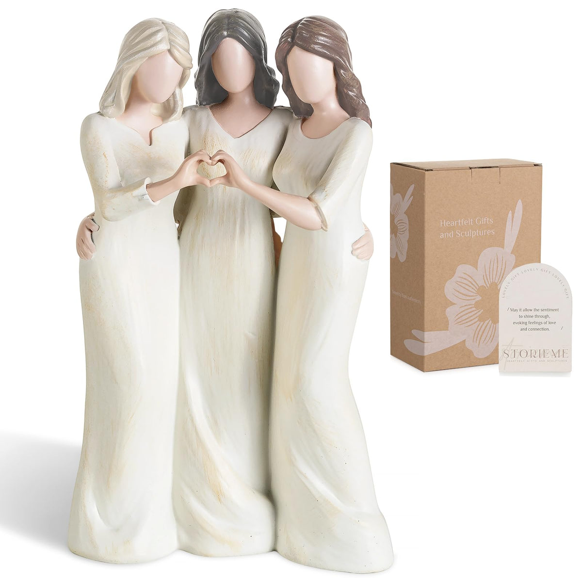 Storieme front view of trio figurine showing warm group pose and décor appeal