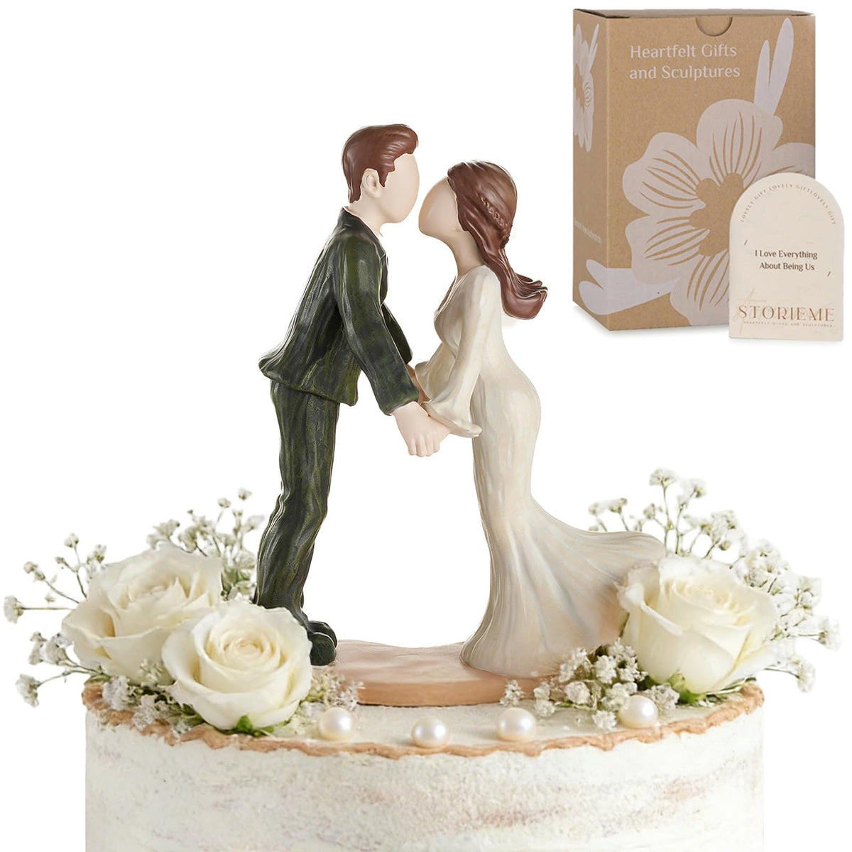 Storieme front view of kissing bride and groom topper showing romantic pose