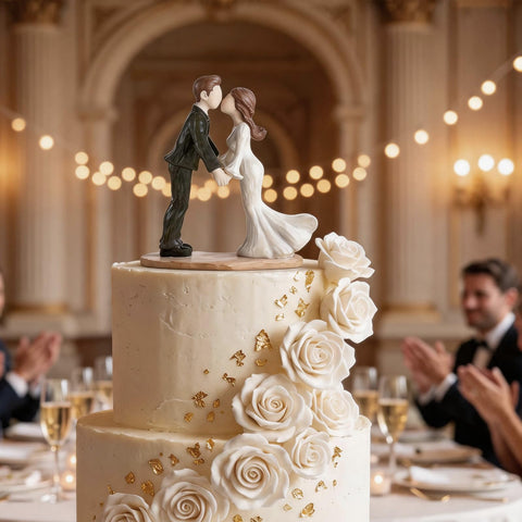 Storieme topper displayed on a wedding cake providing elegant focal point