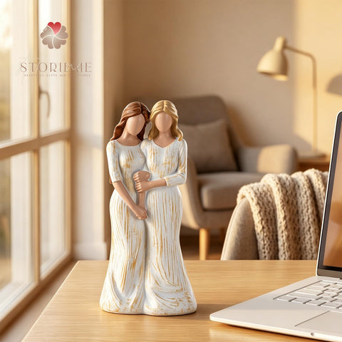 Storieme figurine styled on shelf adding warmth and elegant home decor benefit