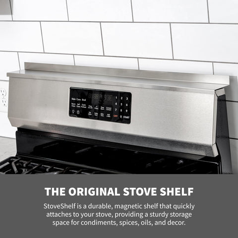 STOVE SHELF close-up of silicone-encased magnet protecting stove finish benefit