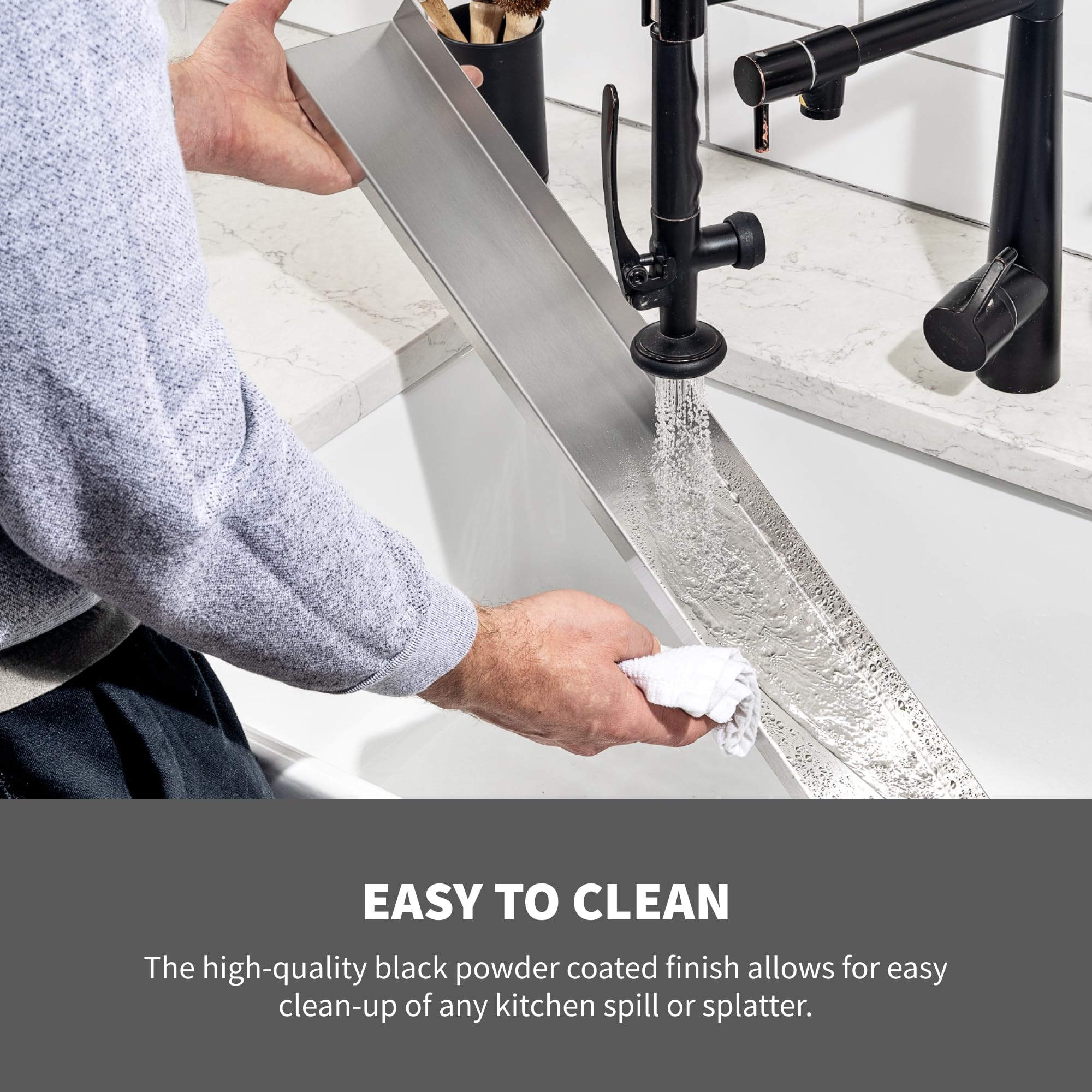 STOVE SHELF compatibility kit with adhesive strips offering non-magnetic solution benefit