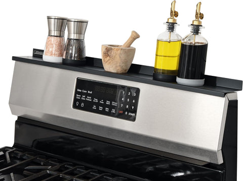 STOVE SHELF front view showing 30-inch black magnetic shelf adding countertop storage