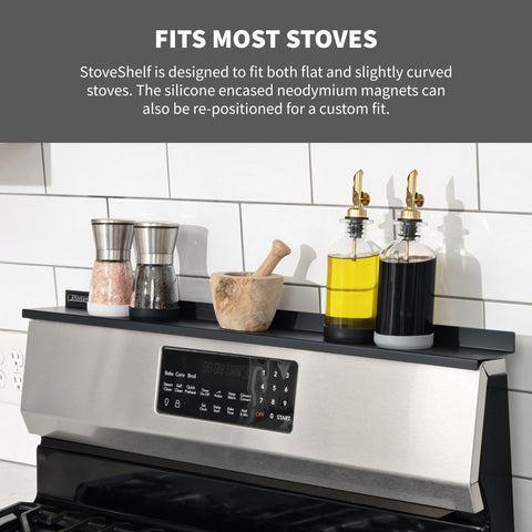 STOVE SHELF stainless steel black finish highlighting durable, rust-resistant construction