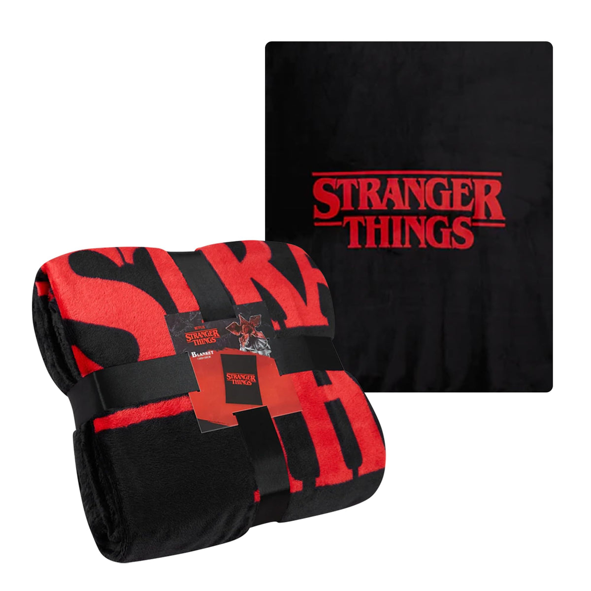 Stranger Things front view of Hellfire Club blanket showing bold design and cozy warmth
