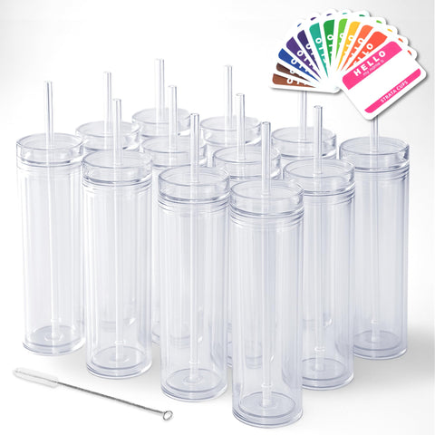 STRATA CUPS front packaging showing 12 clear tumblers and included accessories