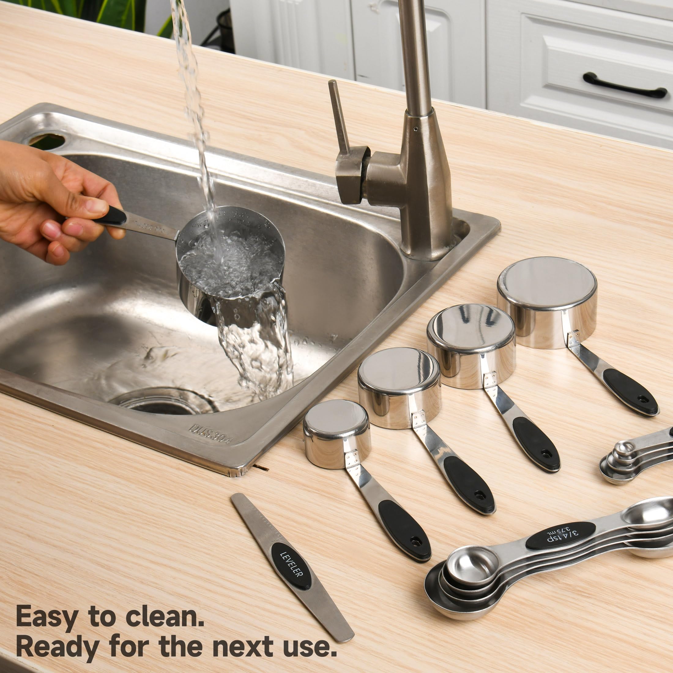 Strelitsia leveler with spoons arranged to show precise portion leveling