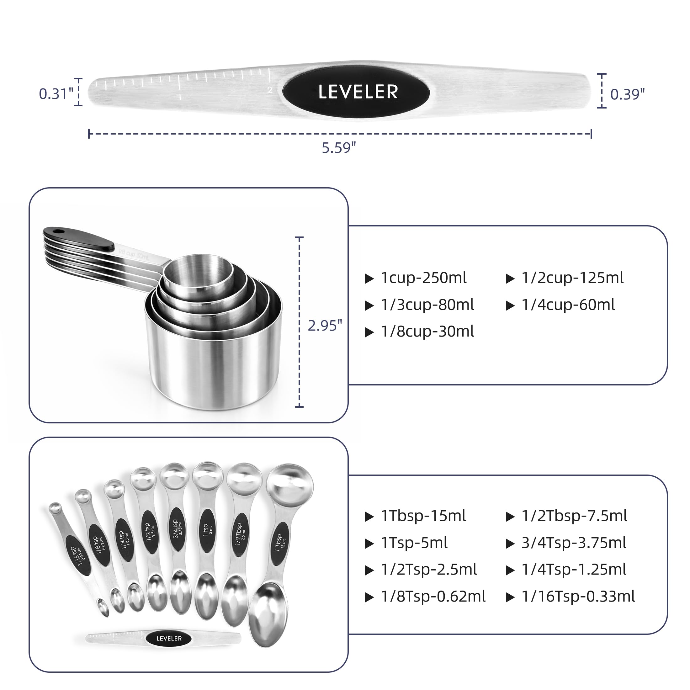 Strelitsia magnetic cups and spoons stacked in a drawer for tidy organization