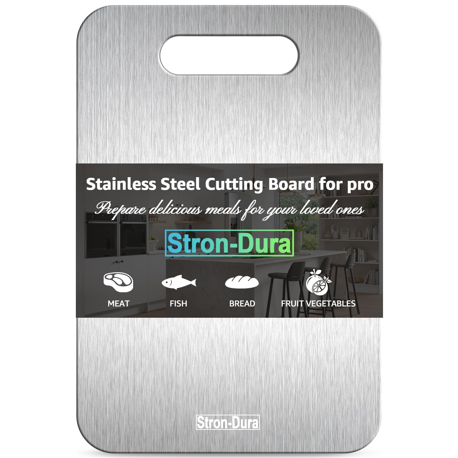 Stron-Dura front view showing full stainless steel board and clean surface benefit
