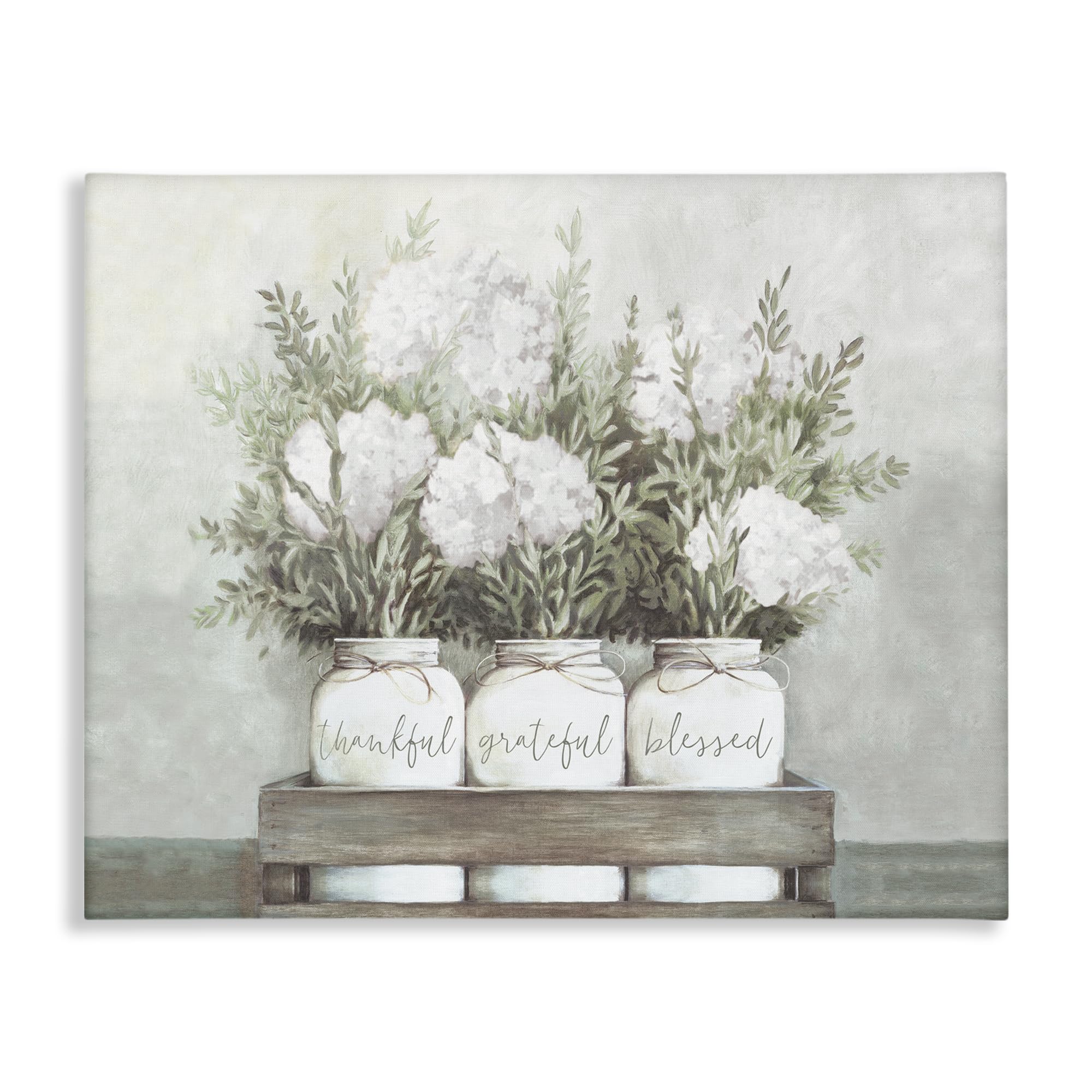 Stupell Industries canvas front view showing soft hydrangea bouquet and calm palette benefits wall warmth