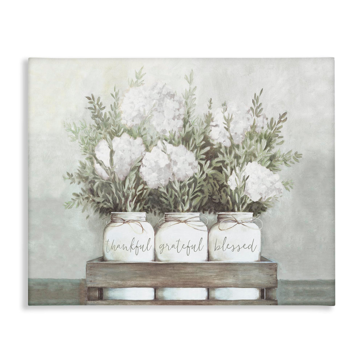 Stupell Industries canvas front view showing soft hydrangea bouquet and calm palette benefits wall warmth