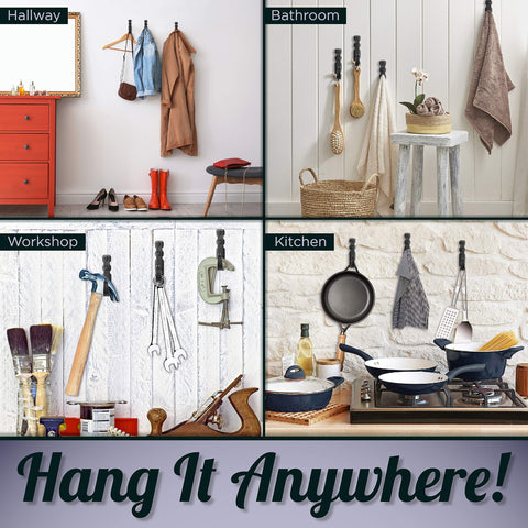 Stur-De three hooks staged on wood plank to display finish and matching set