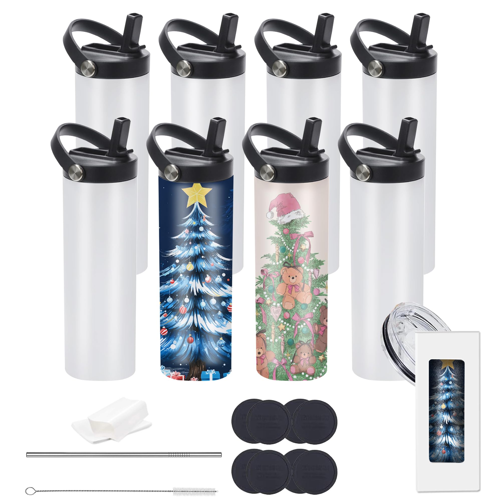 Stvyar 20oz front view of eight white tumblers showing packaging and ready-to-print benefit