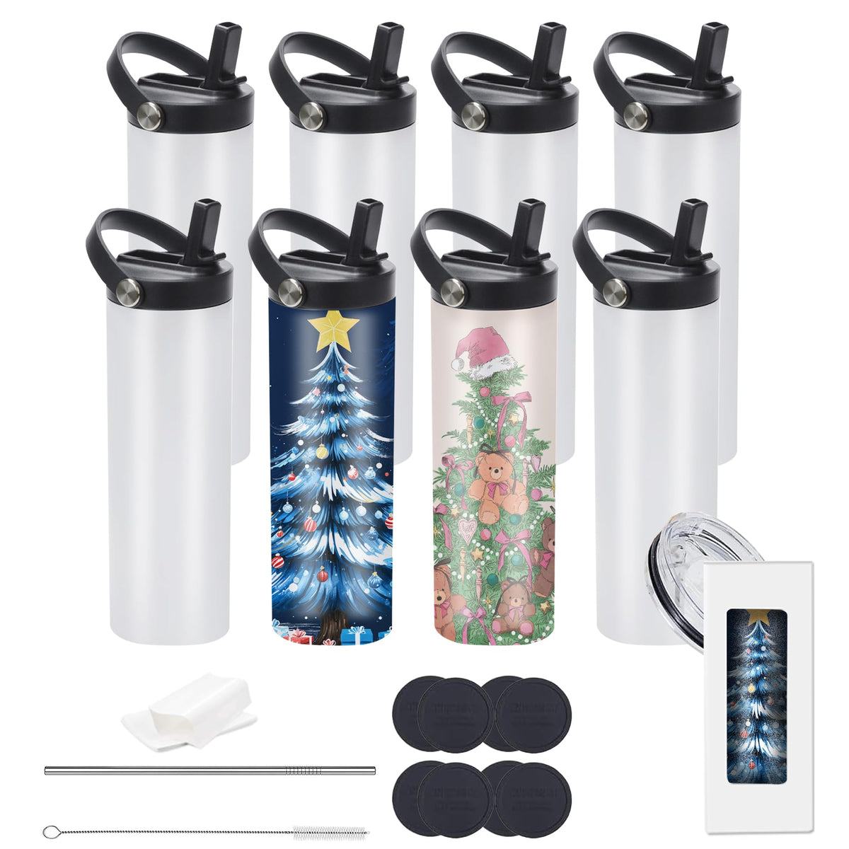 Stvyar 20oz front view of eight white tumblers showing packaging and ready-to-print benefit