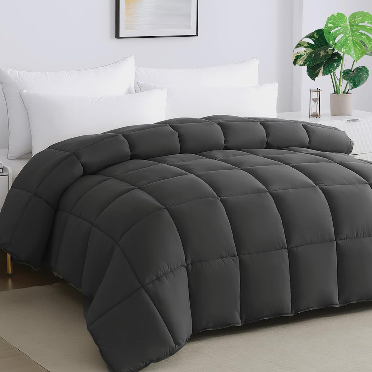 STWIENER front view of oversized comforter showing full coverage and cozy look