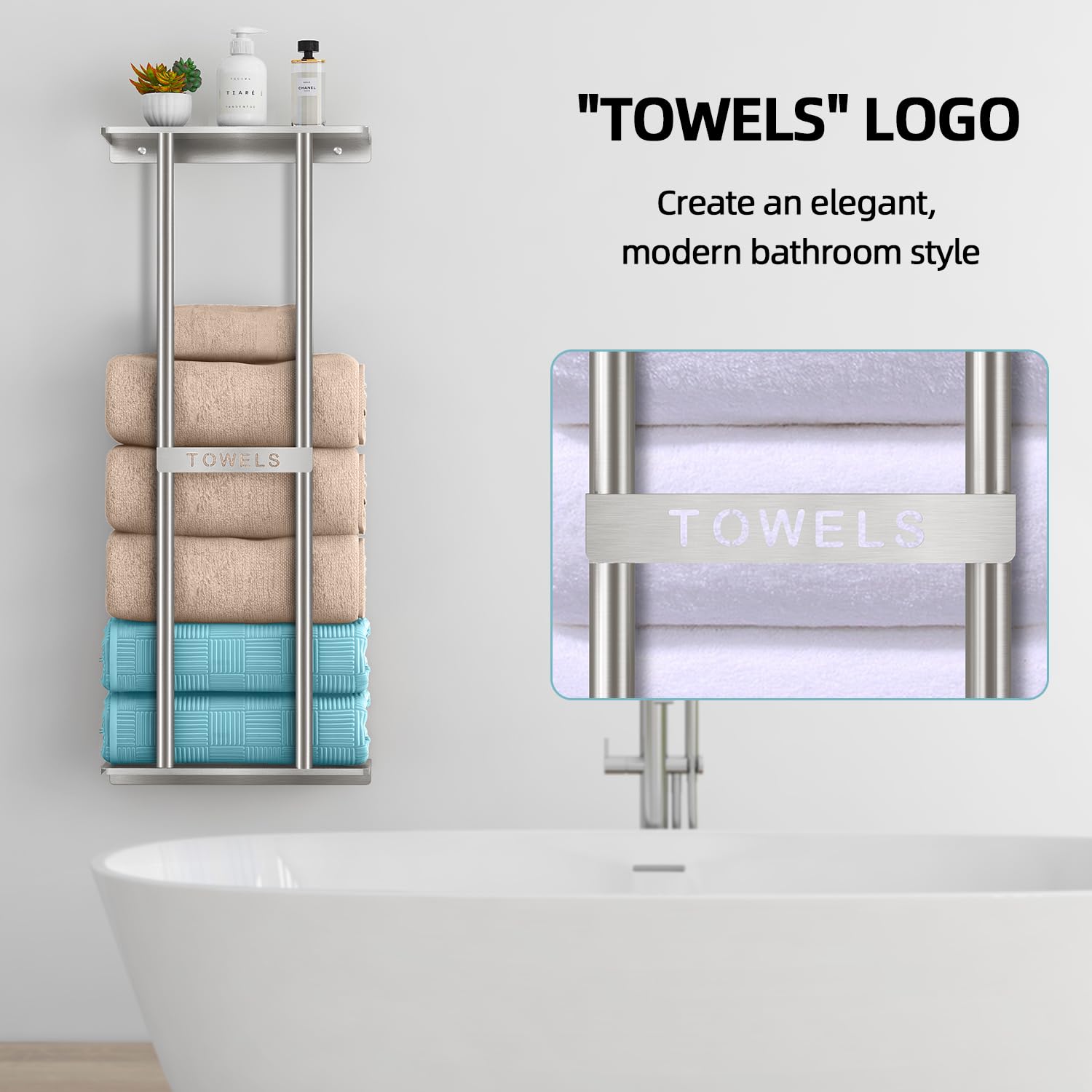 STWWO installed in a bathroom lifestyle scene showing neat linen display