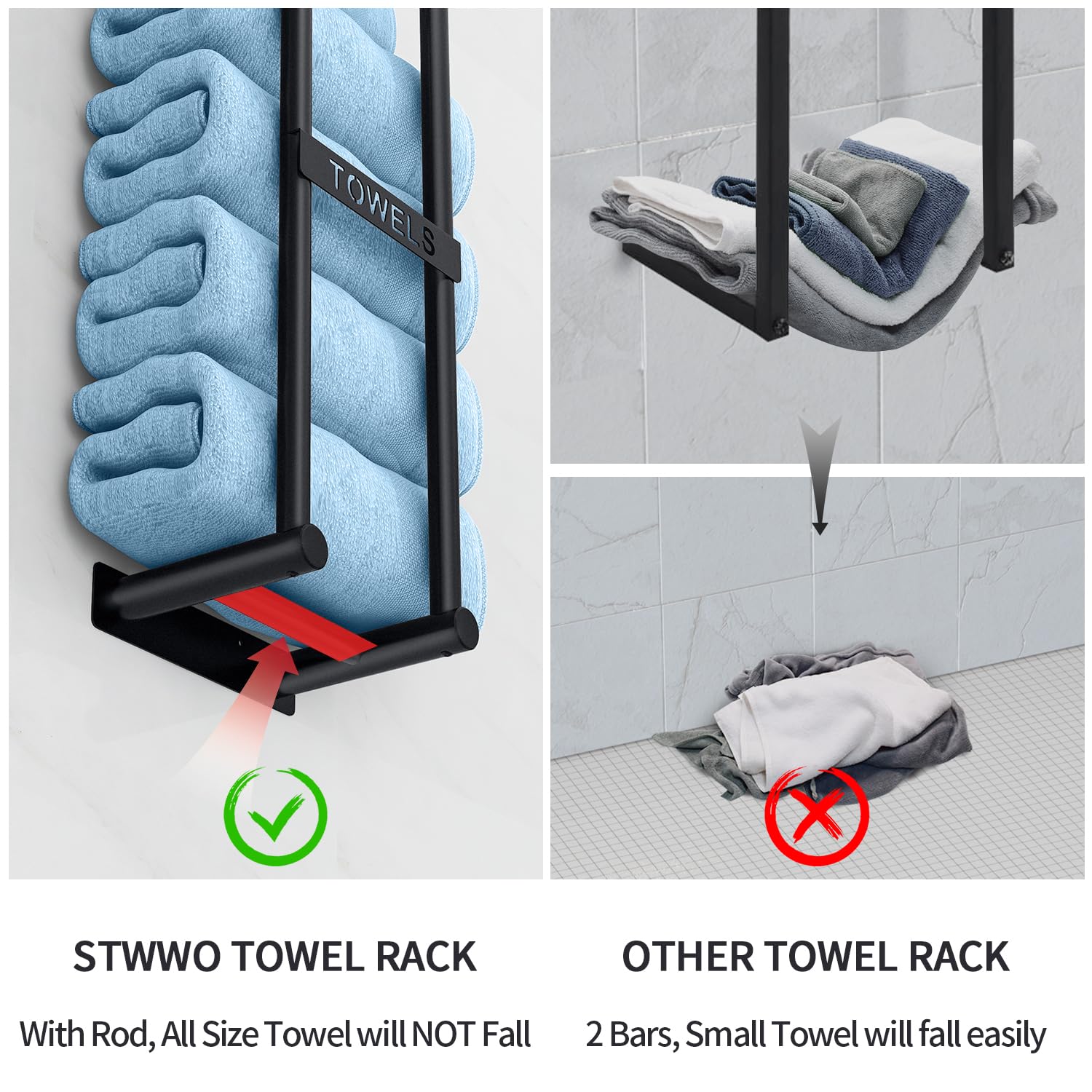 STWWO towel rack mounted over toilet saving floor space