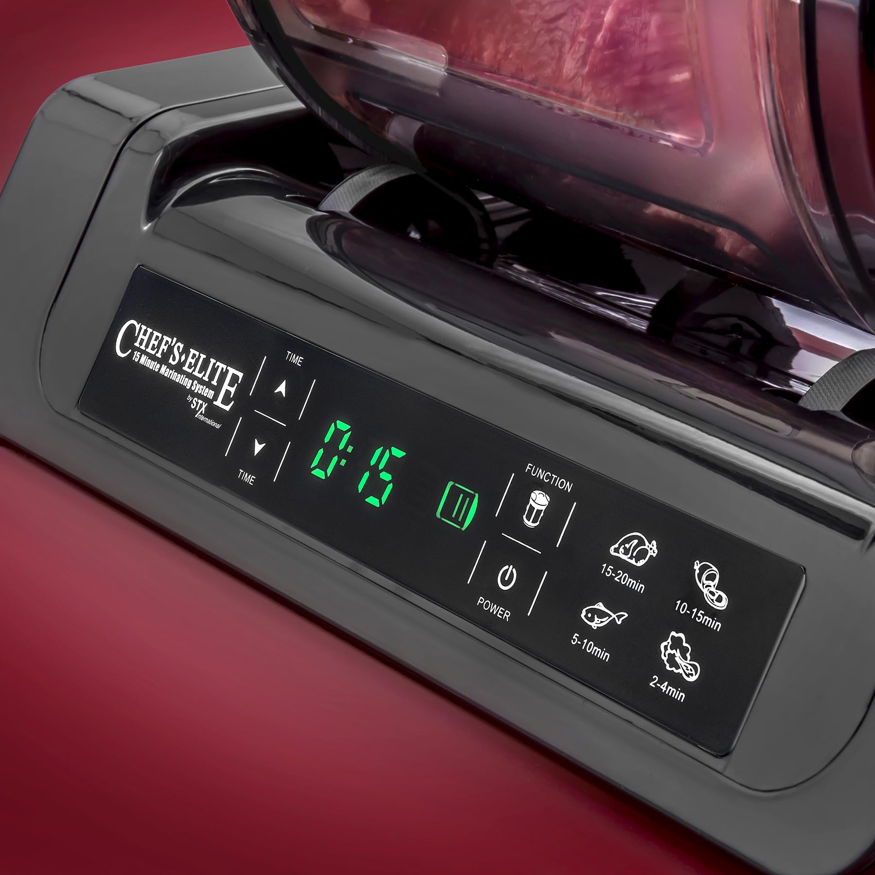 STX International unit in use with chicken demonstrating fast infusion and even flavoring