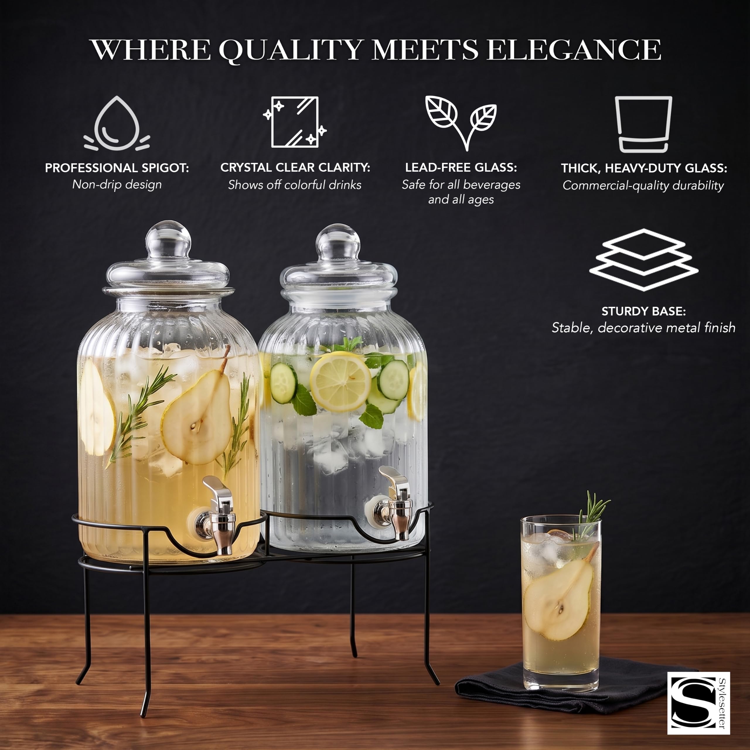 Style Setter dispensers in use on a party table creating an attractive beverage station