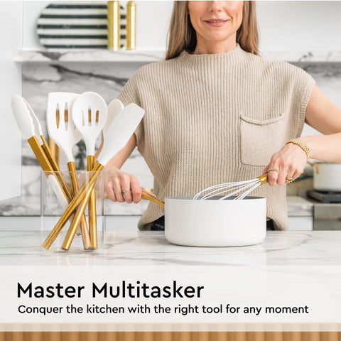 STYLED SETTINGS gold stainless handle detail adding stability and luxury to everyday tools