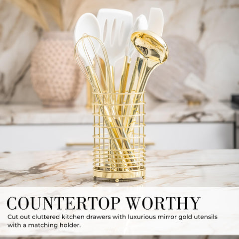 STYLED SETTINGS matching gold holder with tools neatly arranged for tidy organization