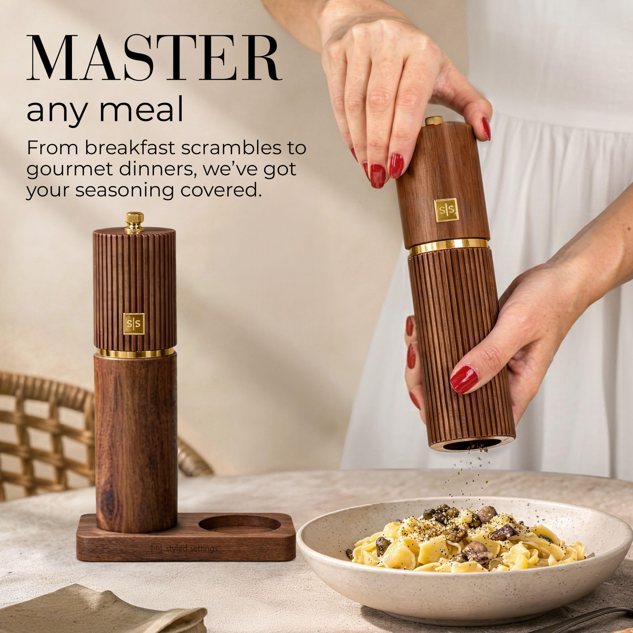 STYLED SETTINGS grinders on kitchen counter in lifestyle scene enhancing decor