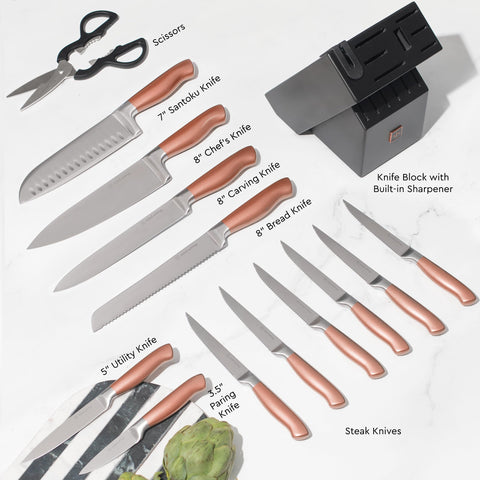 STYLED SETTINGS knife block top showing built-in sharpener, easy edge maintenance