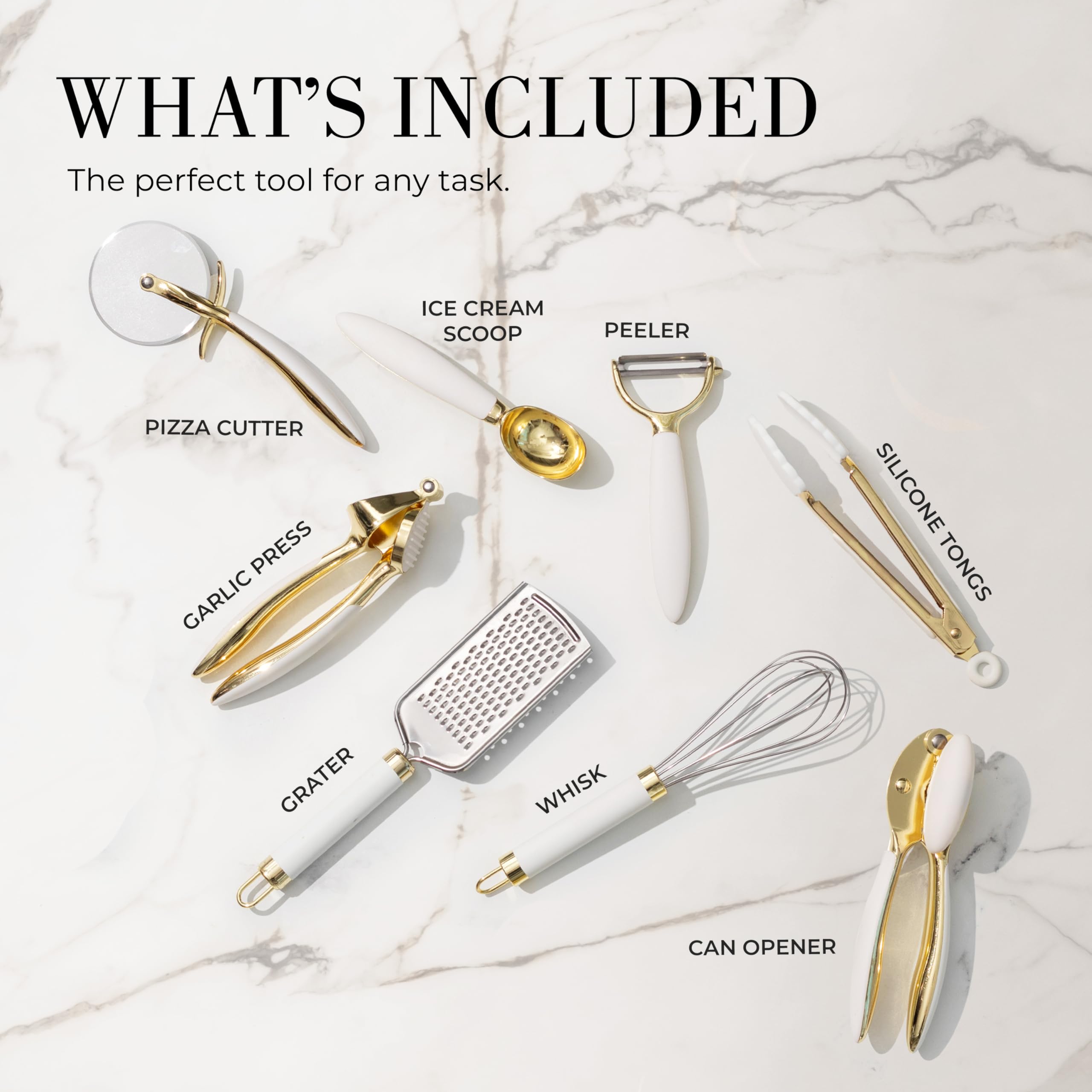 STYLED SETTINGS mini whisk and mini tongs close-up showing soft-grip handles for precise control