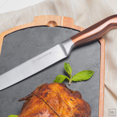 STYLED SETTINGS santoku and bread knife cutting bread, efficient slicing