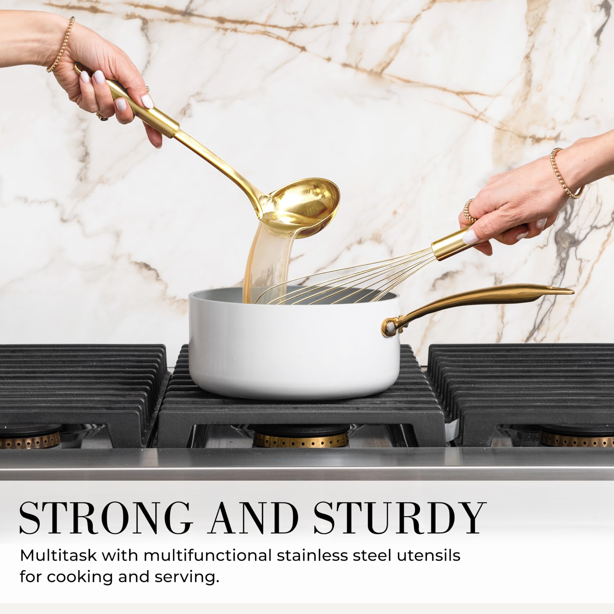 STYLED SETTINGS utensils beside a ruler for scale to show comfortable, ergonomic sizing