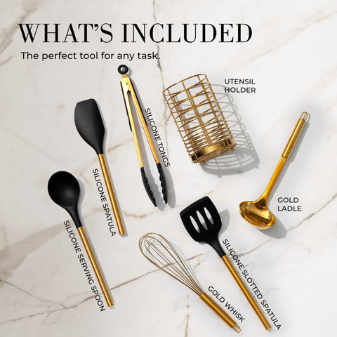 STYLED SETTINGS gold tongs in use flipping steak showing secure grip and heat safety